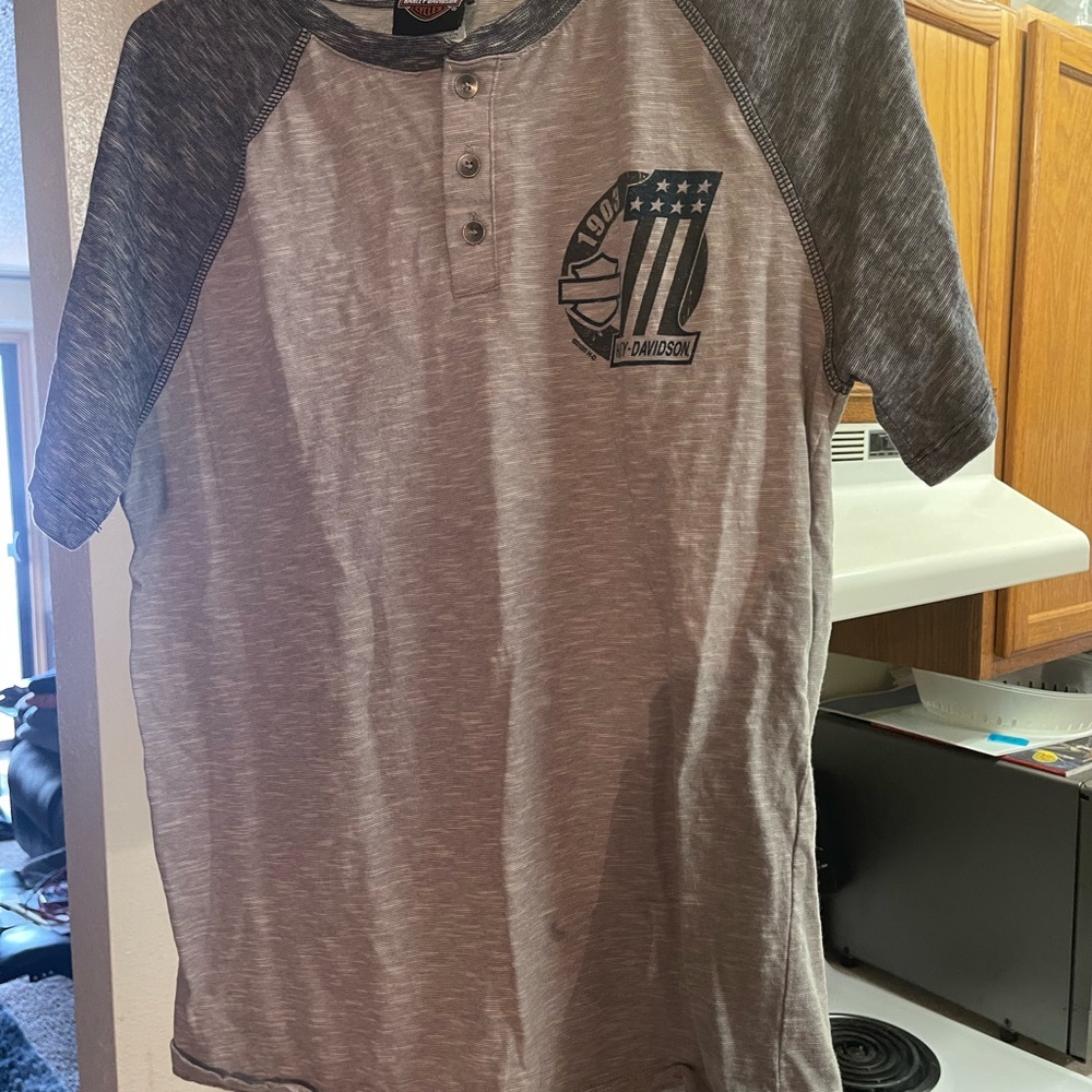 Harley-Davidson Black and Gray Henley Shirt